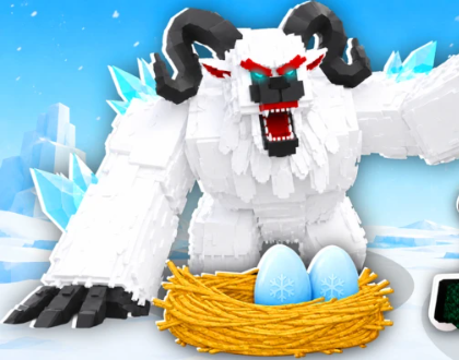 Steal An Egg icy game scene with a Yeti and egg nest